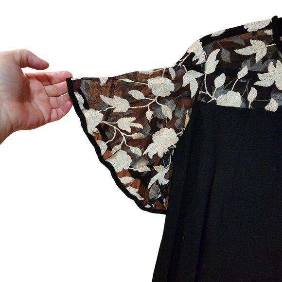 Kim & Cami Black Dress With Sheer Floral Embroidered Bell Sleeves Medium - Picture 4 of 4